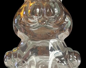 Vintage 1978 Garfield the Cat Glass Coin Bank, Anchor Hocking Clear Glass Piggy Bank, 1970s Cartoon Memorabilia, Retro Comic Collector Gift