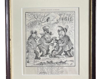 Vintage 1887 Zonweiss Dental Cream Ad Framed, Antique Johnson and Johnson Bears Print Advertisement, Victorian Dentistry Decor, Ephemera