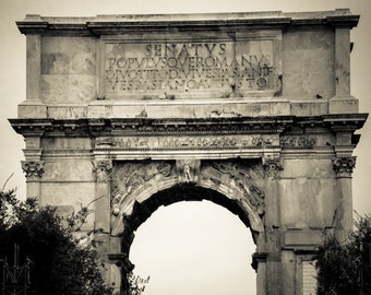 Rome Italy Roman Forum, Black and White Sepia Fine Art Photograph, Arch of Titus