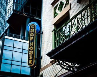 Fort Worth Texas Neon Sign, Sundance Square, Plaza Hotel, Mercury Chop House