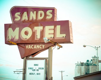 Neon Sign Photography, Motel Sign, Wall Art, Fine Art Photography, Texas Panhandle, Rustic Wall Art, 8x10 Print Horizontal, Sands Motel Sign