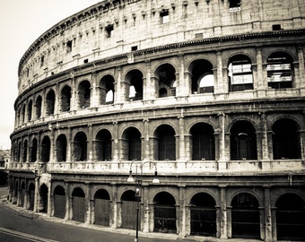 Rome Italy, Roman Forum,  Black and White Sepia, Fine Art Photograph, Roman Coliseum