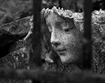 Stone Angel Wall Iron Fence Eureka Springs Arkansas, Angel in Bars