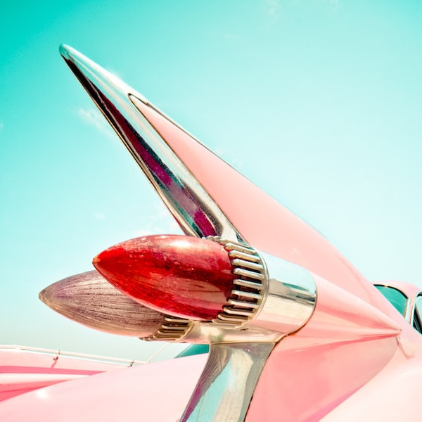 Pink Cadillac, Vintage, Classic Car, Fine Art Photograph, Pink Fin