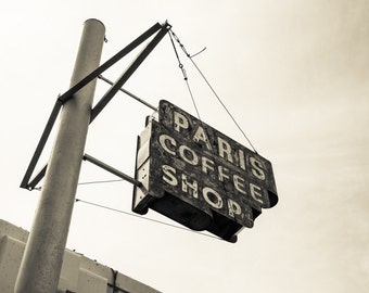 Fort Worth, Texas, Neon Sign, Rustic, Vintage, Paris Coffee Shop Sign Sepia