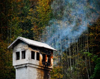 Austria Photography, Mountain House Fall, Fine Art Print, Hallstatt Chimney