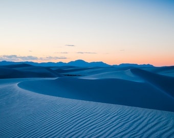 White Sands Photography, National Monument, New Mexico Print, Fine Art Photography, Abstract, Dusk, Horizontal Print, Sunset Sand Dunes