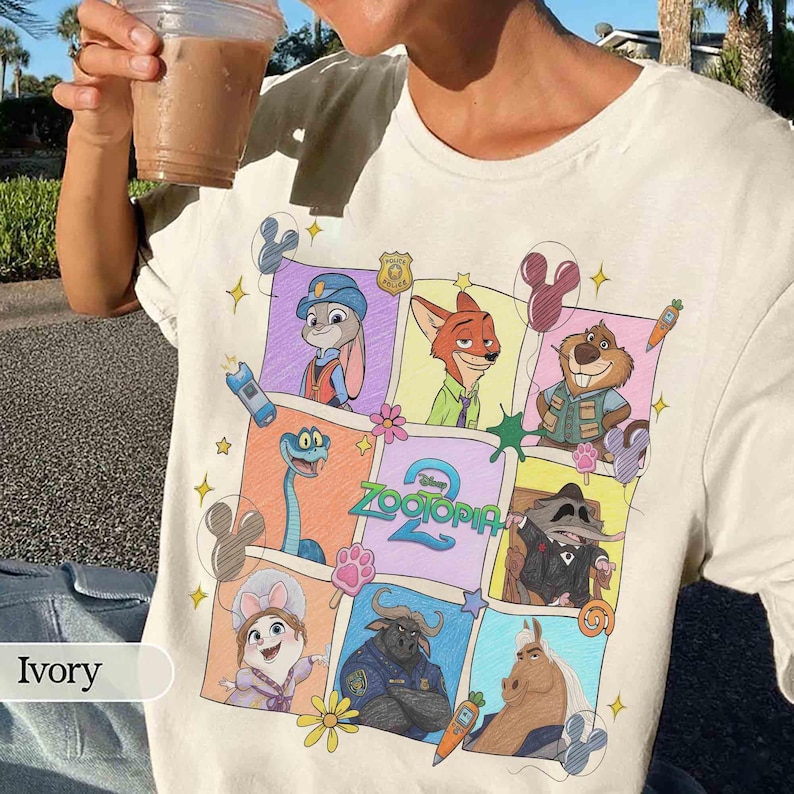 Comfort Colors Disney Zootopia 2 Characters Group Shirt, Judy Hopps Nick Wilde Zotropolis Family Matching Tee, Mickey Balloon, WDW Trip Gift image 1