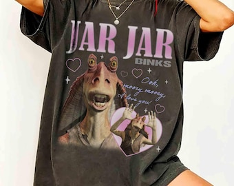 ジャー・ジャー・ビンクスTシャツ、デルフトブルー、スター・ウォーズ