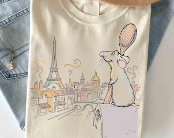 Retro Disney Pixar Remy Ratatouille Movie Comfort Colors Shirt, Any One Can Cook tee, Eiffel Tower France Gusteau's Shirt, WDW Family Trip