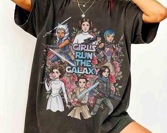 Star Wars Girls Run The Galaxy Flower Shirt, Leia Princess Rey Ahsoka Girls Tee, Galaxy's Edge Hollywood Studios, WDW Girls Trip Outfits