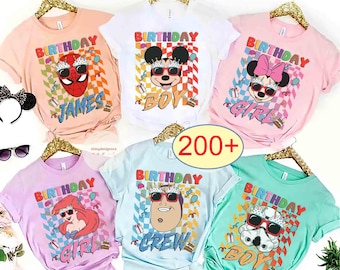 Personalized Disney All Characters Checkered Birthday Shirt, Mickey & Friends Birthday Squad Crew Tee, WDW Disneyland Family Birthday Trip