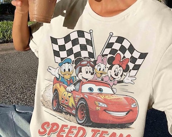 Retro Disney Mickey & Friends Speed Team 1928 Shirt, Mickey Minnie Donald Daisy Racing Tee, Disney Car Lightning McQueen, WDW Family Trip