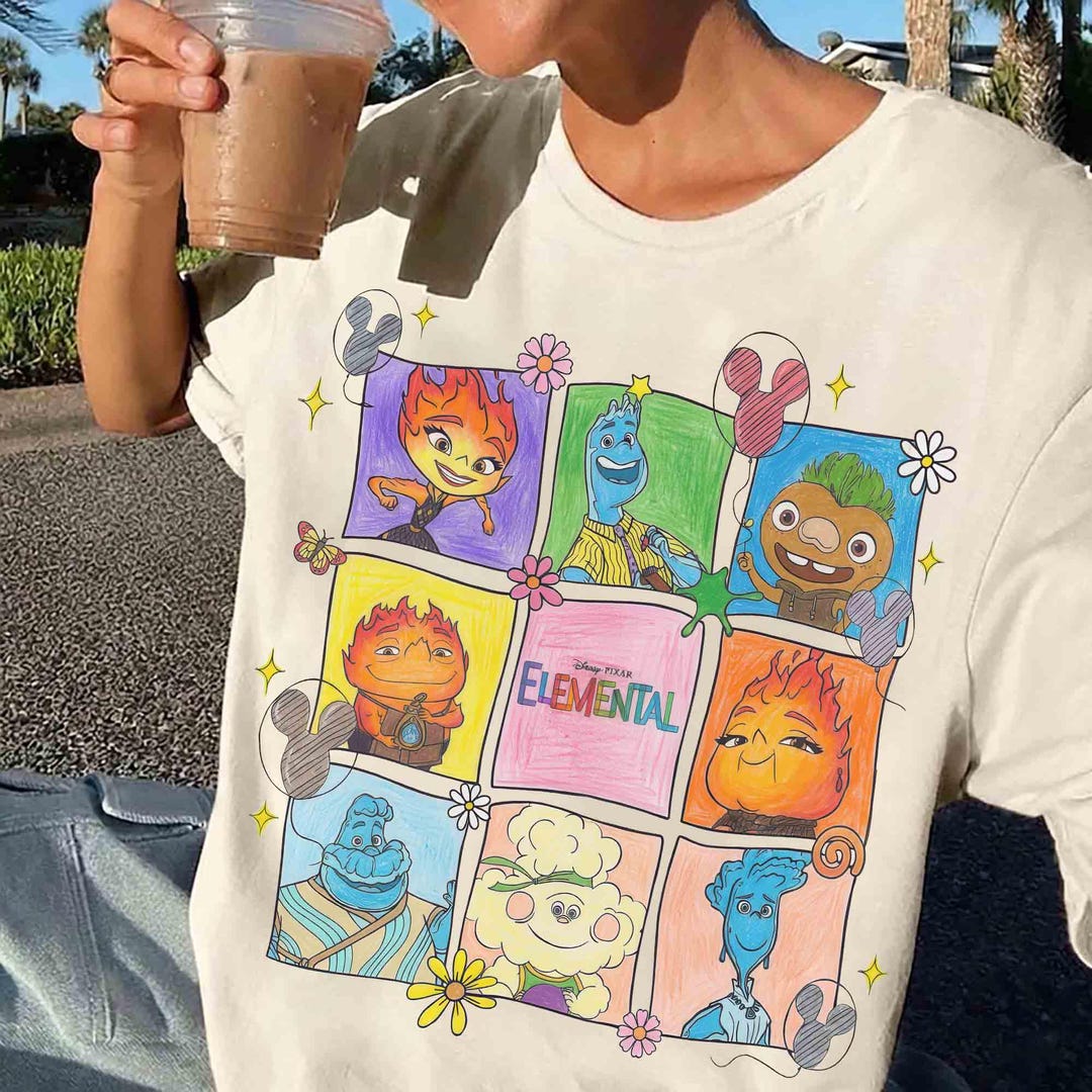 Retro Disney Pixar Elemental Movie Shirt, Ember Lumen Wade Ripple Clod ...