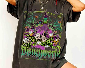 Retro Disneyworld Mickey & Friends Magical Castle Halloween Shirt, Mickey Not So Scary Halloween Party Tee, WDW Disneyland Family Trip Shirt