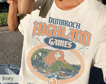 Comfortkleuren Disney Merida Princess Brave retro T-shirt, Dunbroch Highland Games May the lucky arrow find its target Shirt, cadeau voor haar