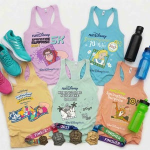 Walt Disney World RunDisney Springtime Surprise Weekend 2027 T-shirt, RunDisney 5k 10K Challenge Linne, Mickey Alice Robin Hood Marathon