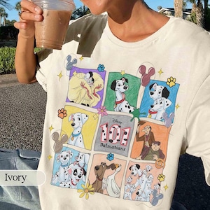 Retro Disney Pixar filmshirt 101 Dalmatiërs, T-shirt Pongo Perdita Dogs, T-shirt Disney Villains, T-shirt Mickey Balloon, cadeau voor hondenliefhebber