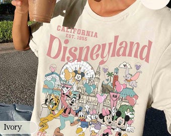 Maglietta retrò di Topolino e amici di Disneyland California 1955, maglietta coordinata per la famiglia "Il posto più felice della Terra", vacanza a Disneyland WDW