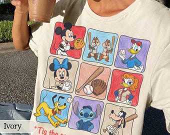 Disney Mickey & Friends Playing Baseball Comfort Colors Shirt, Tis The Season For Homeruns Tee, Disney Sport Outfits, WDW Family Trip Gifts