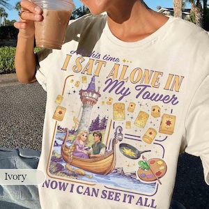 Disney Rapunzel Prinsessan & Flynn Rider Sky Lantern T-shirt, All This Time I Sitt Alone In My Tower Now I Can See At All T-shirt, Pascal Tangled T-shirt