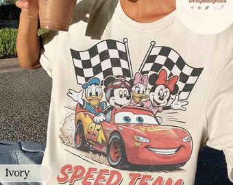 Retro Disney Mickey & Friends Speed Team 1928 Shirt, Mickey Minnie Donald Daisy Racing Tee, Disney Car Lightning McQueen, WDW Family Trip