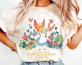 Disney Alice in Wonderland Shirt Alice in The Flowers, Epcot International Flower & Garden Festival 2026 bijpassende T-shirt, WDW-shirt familie-uitje