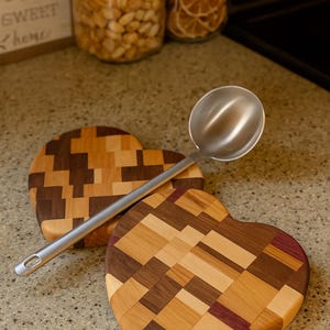 Handmade Patchwork Trivet Heart Shaped Walnut, Cherry, Maple & Purpleheart