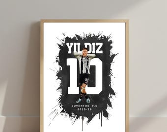 Kenan Yıldız Juventus Poster | Aquarell Fussball Kunstdruck | Saison 2025-26