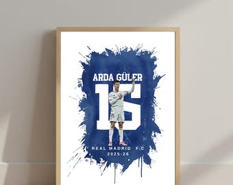 Póster de Arda Güler del Real Madrid / Impresión artística de fútbol en acuarela / Temporada 2025-26