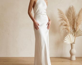Minimalist Halter Wedding Dress Backless Bridal Gown Simple Elegant Bride Dress Modern Long Dress Summer Wedding Gift Idea