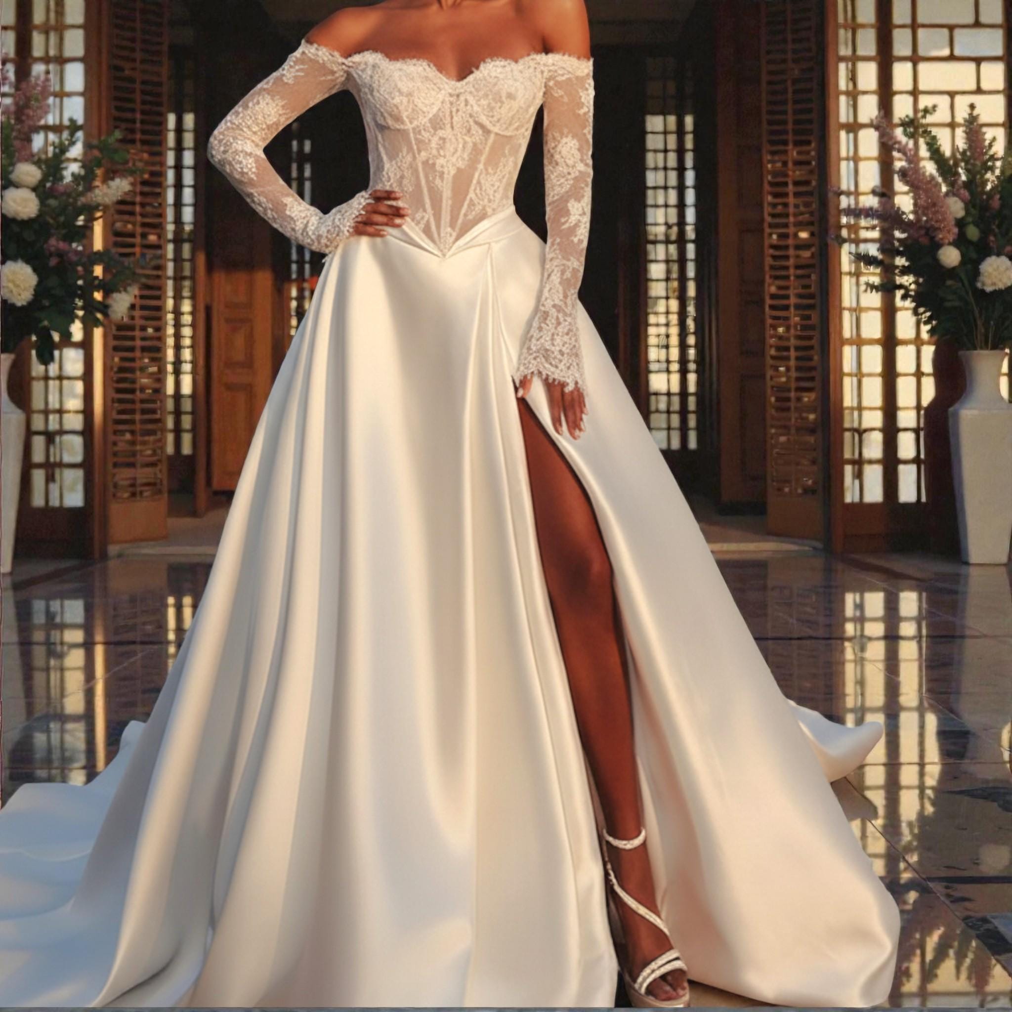 sachin and babi light blue dress Dreamyannie Women Beach Wedding Dress A-Line Long Sleeves Sweep Train  Chiffon Bridal Dress With Lace – Dreamyannie UK main image 0
