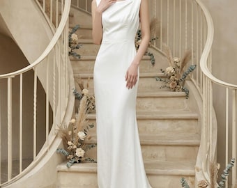 Vestido de novia minimalista de satén, vestido de novia sencillo tipo tubo, vestido de novia elegante sin mangas, vestido de novia para boda de verano, regalo para el juzgado