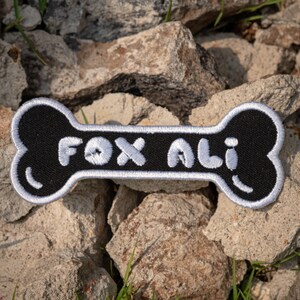 Custom Dog Name Patch, Personalized Bone Embroidered Patch, Iron On Pet Name Patch for Harness, Collar, Jacket