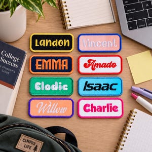 Custom Cursive Name Patch, Personalized Rectangular Embroidered Name Tag, Iron On Sew On Hook & Loop Patch, Backpack Jacket Tote Bag Patch
