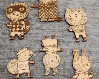 Figuras de madera de Carl el Coleccionista / Juego de 6 manualidades para pintar