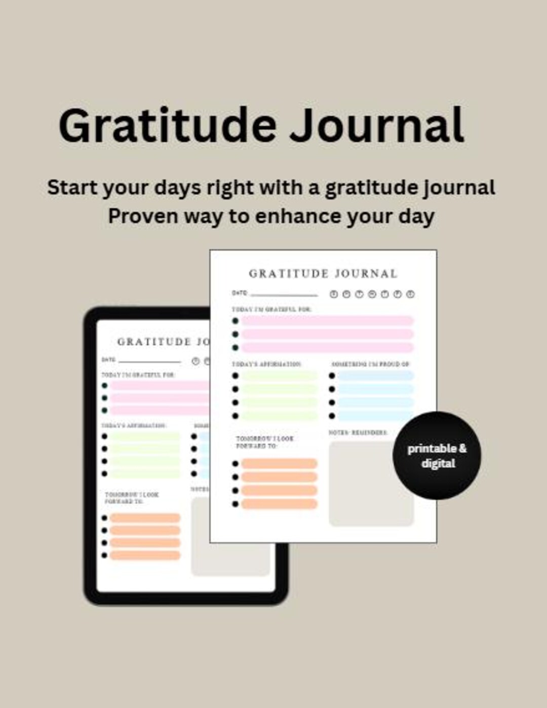 Daily Gratitude Journal Printable, Minimalist Planner (instant Download ...