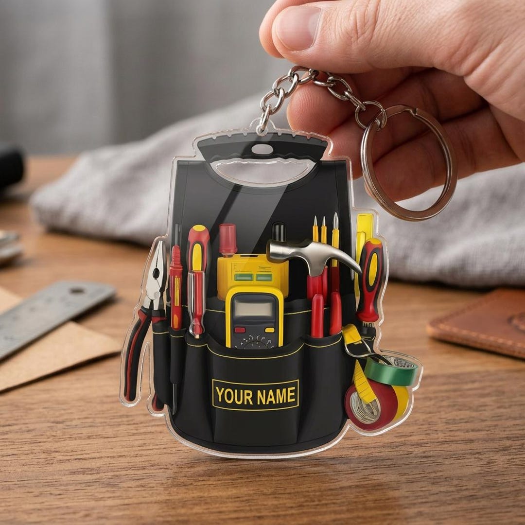 Custom Tool Belt Keychain | Personalized Handyman Acrylic Keyring ...