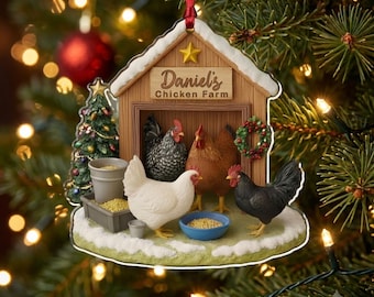 Personalized Chicken Coop Ornament Custom Name Chicken Farm Christmas Gift Hen Rooster Lover Farmhouse Decor Tree Keepsake