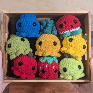 Fruit Octopus Crochet Plush, Small Amigurumi Stuffed Animal, Apple Citrus Berry Pineapple Watermelon Themed Handmade Stuffy, Summer Plushie