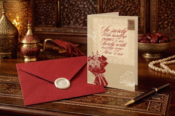 Islamic Sympathy Card, Surah Ash-Sharh Verse, Comforting Encouragement, Muslim Condolence Gift
