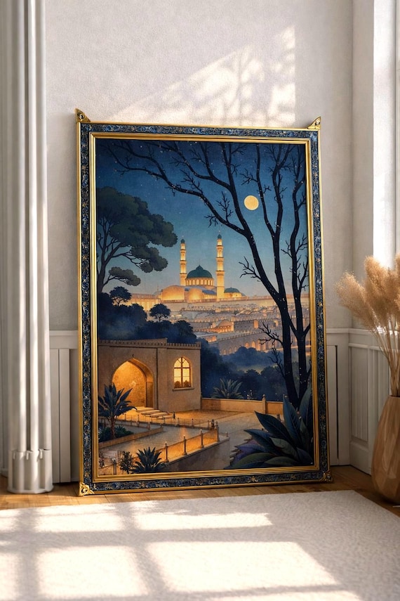 The Green Dome Twilight Giclée Print: Islamic Masjid Nabawi Fine Art