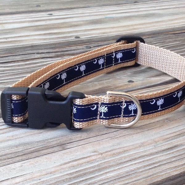 SC Dog Collar - Palmetto Tree Crescent Moon