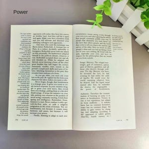 May include: An open book with text on a white background. The word "Power" is at the top. The text discusses strategy, formlessness, and adapting to circumstances. Page numbers 194 and 195 are visible.