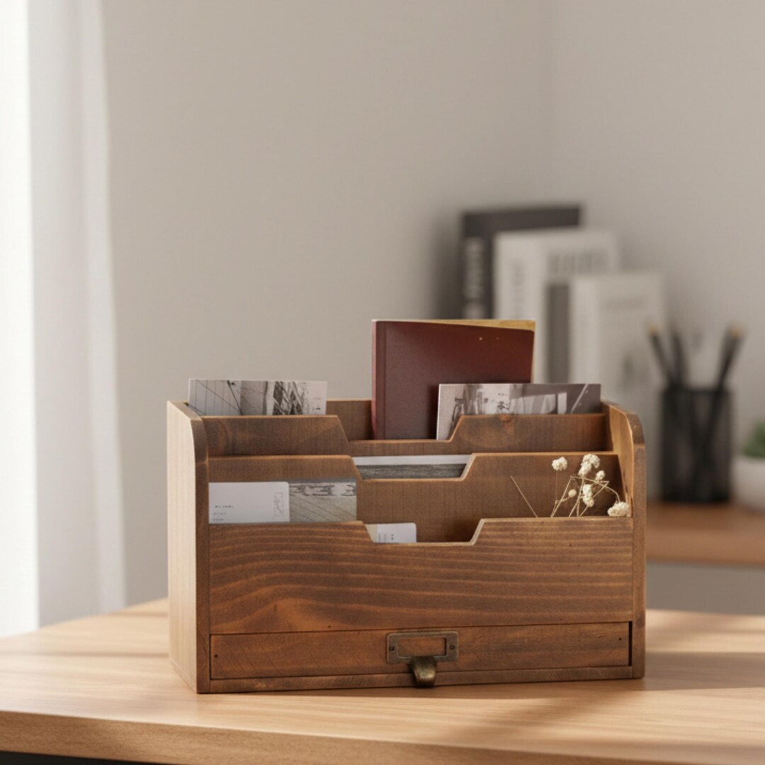 Multipurpose Wooden Desktop Storage Box With Drawers for Office ...