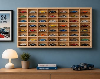 Wooden 80 Slot Diecast Car Display Shelf, 1/64 Scale Toy Collector Organizer