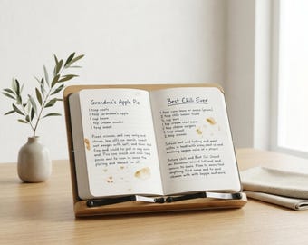 Adjustable Bamboo Book Stand Portable Reading Holder | Cookbook Bookstand Organizer with Page Clips