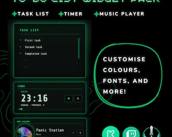 Productivity Widget Bundle | Timer, Task List & Music Player | Digital Download for StreamElements, OBS, Twitch