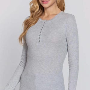 Plus Size long sleeve Henley thermal knit top