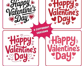 Happy Valentine’s Day Typography Bundle | 8 Valentine PNG & SVG Designs | Instant Download